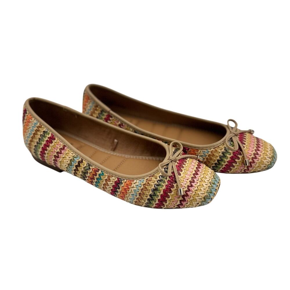 Joie Raffia Woven Ballet Flats 8.5M Multicolor Square Toe Euro Summer Shoes 39